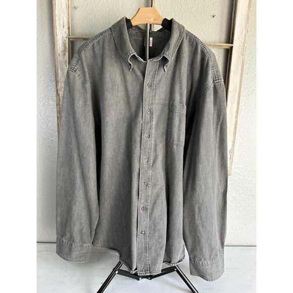 Open Trails Mens Denim Shirt Size 3XL Long Sleeve Button Down Dark Gray - Picture 1 of 8